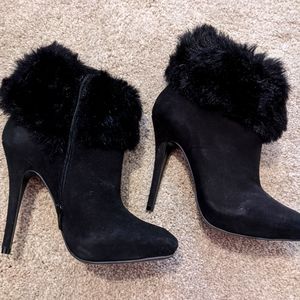 Sexy, high-heel boots with faux-fur cuff.